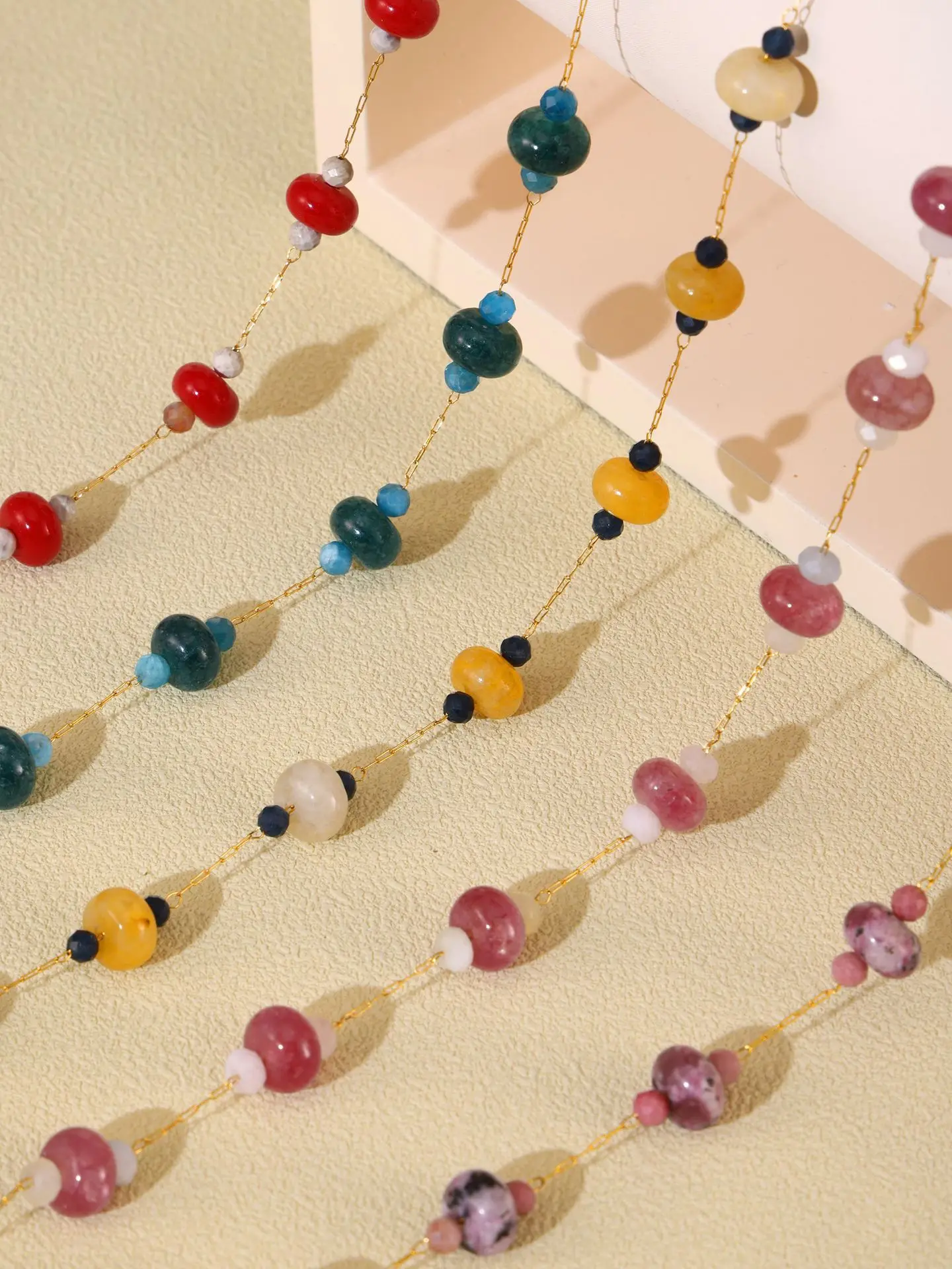 Modische Bunte Naturstein-Halskette Damen Edelstahl Vergoldetes Perlenarmband Böhmisches Handgemachtes Schmuckset Geschenk – Detail 10