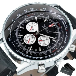 JARAGAR Luxury Automatic Men's Pilot Watch with Multifunction Sub - Dials and Leather Strap (BOX BLACK)