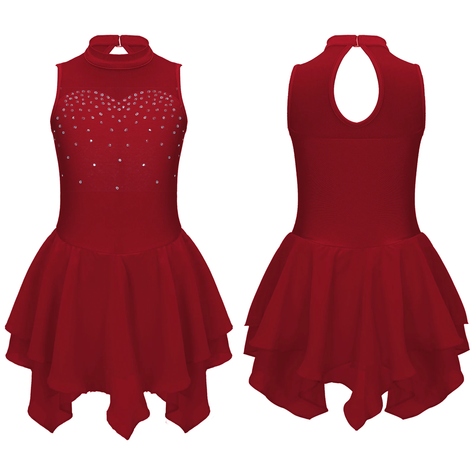 thumbnail image 1 of Vestido de baile de Jazz para niñas, sin mangas, escote redondo, estilo de telas combinadas, lentejuelas brillantes, dobladillo Irregular, traje de leotardos de baile, 1 of 5