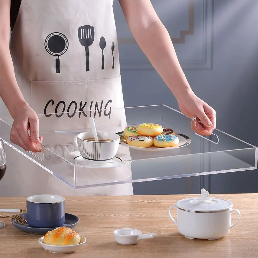 

Clear Acrylic Serving Tray with Handle Serving Snacks Drinks Breakfast in Bed Coffee Table Tray Kitchen Bathroom Office Supplies