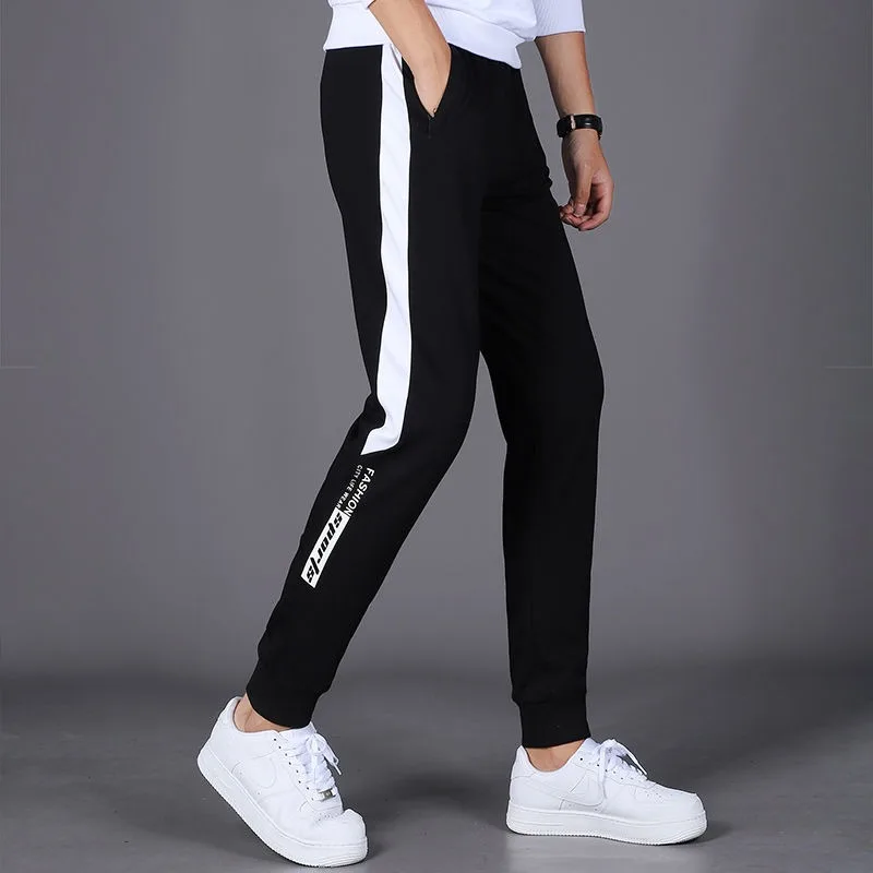 Trendy Versatile Spring Casual Pants Men Elastic Waist Contrasting Pockets Zippers Tie Feet Fashion Loose Sports Sweatpants 2024