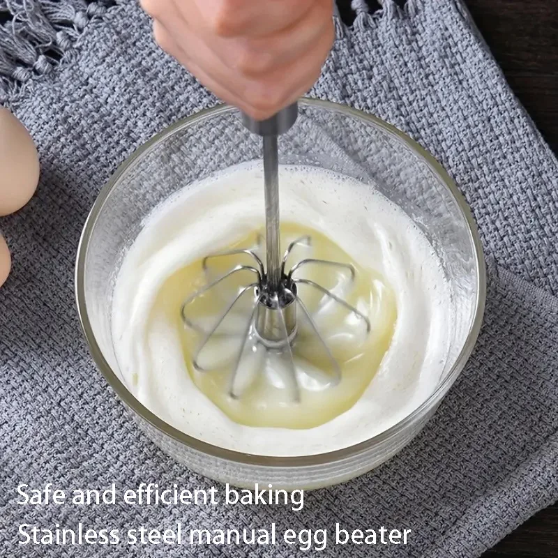Household Stainless Steel Semi-automatic Egg Beater Press And Rotate Manual Egg Beater Cream Handheld Whipping Tool egg beater