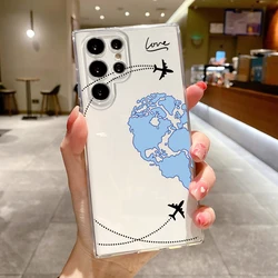 Planes World Map Travel Love Heart Couple Clear Phone Case - S22 Plus 5G (B1)