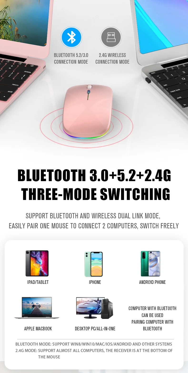 digital mouse Wireless Mouse Bluetooth Charging Light 4 Button Mouse Rechargeable Mouse Wireless Computer Silent LED Ergonomic Gaming  Mouse best pc mouse