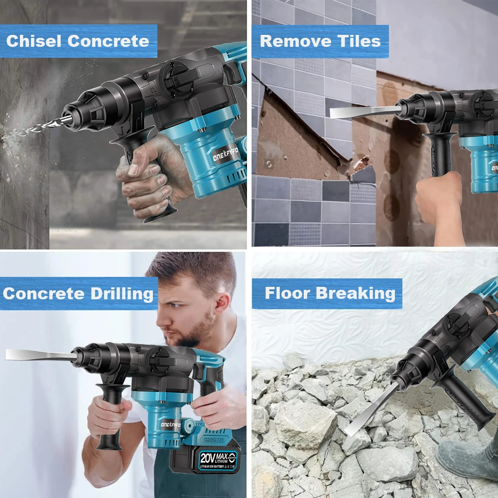 26MM Brushless Electric Heavy Duty Hammer Multifunctional Rotary Cordless Rechargeable Power Tools for Makita 18V Battery 6