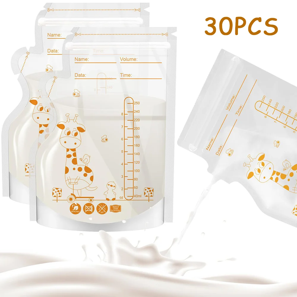 Set of 30/60 BPA-Free Milk Storage Bags - 250ml Capacity for Safe Breast Milk and Baby Food Freezing
