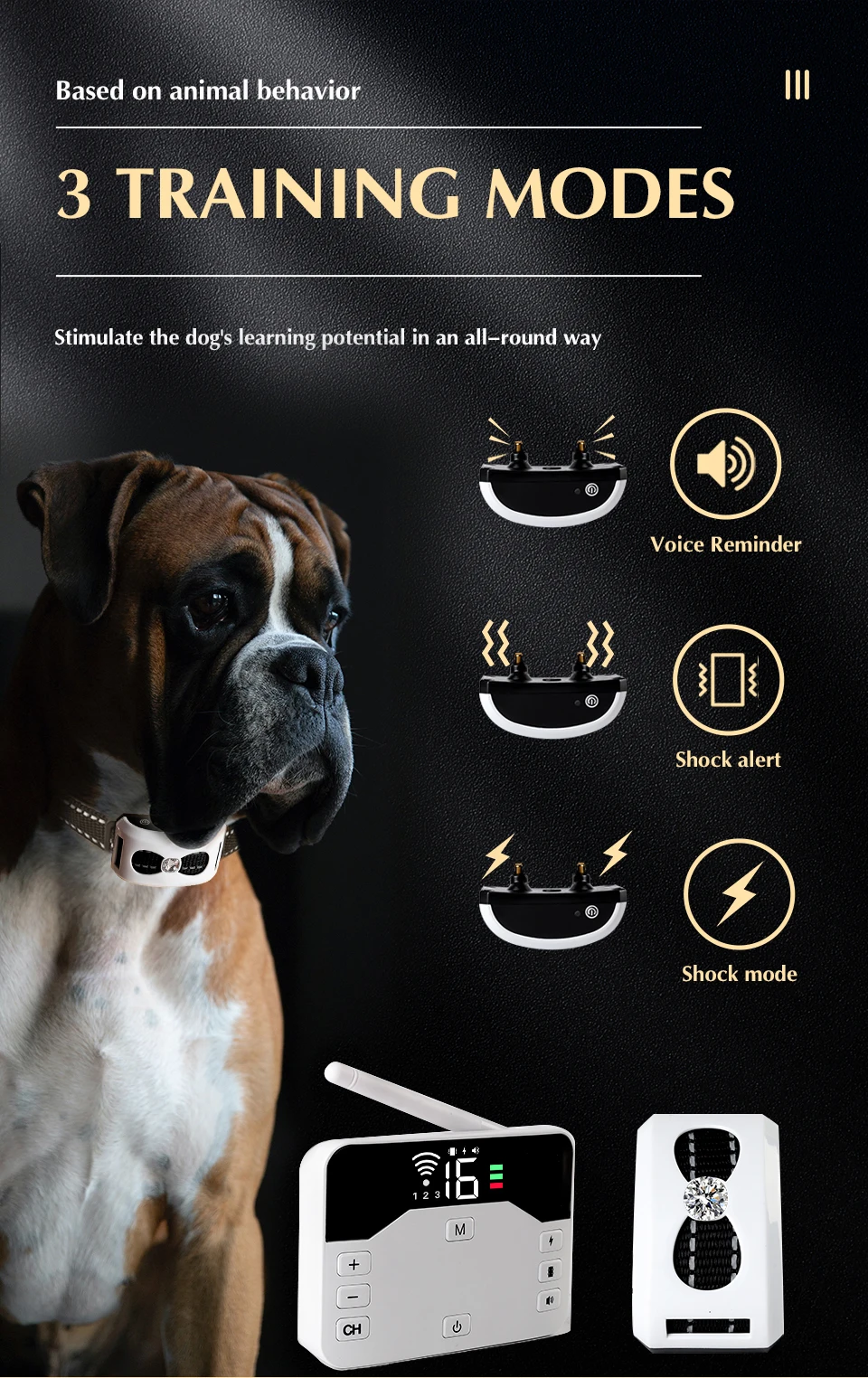 TeqHome Waterproof Dog Training Collar - Rechargeable Shock Collar With Remote, Tone & Static Modes For 2 Dogs, Electric Fence System