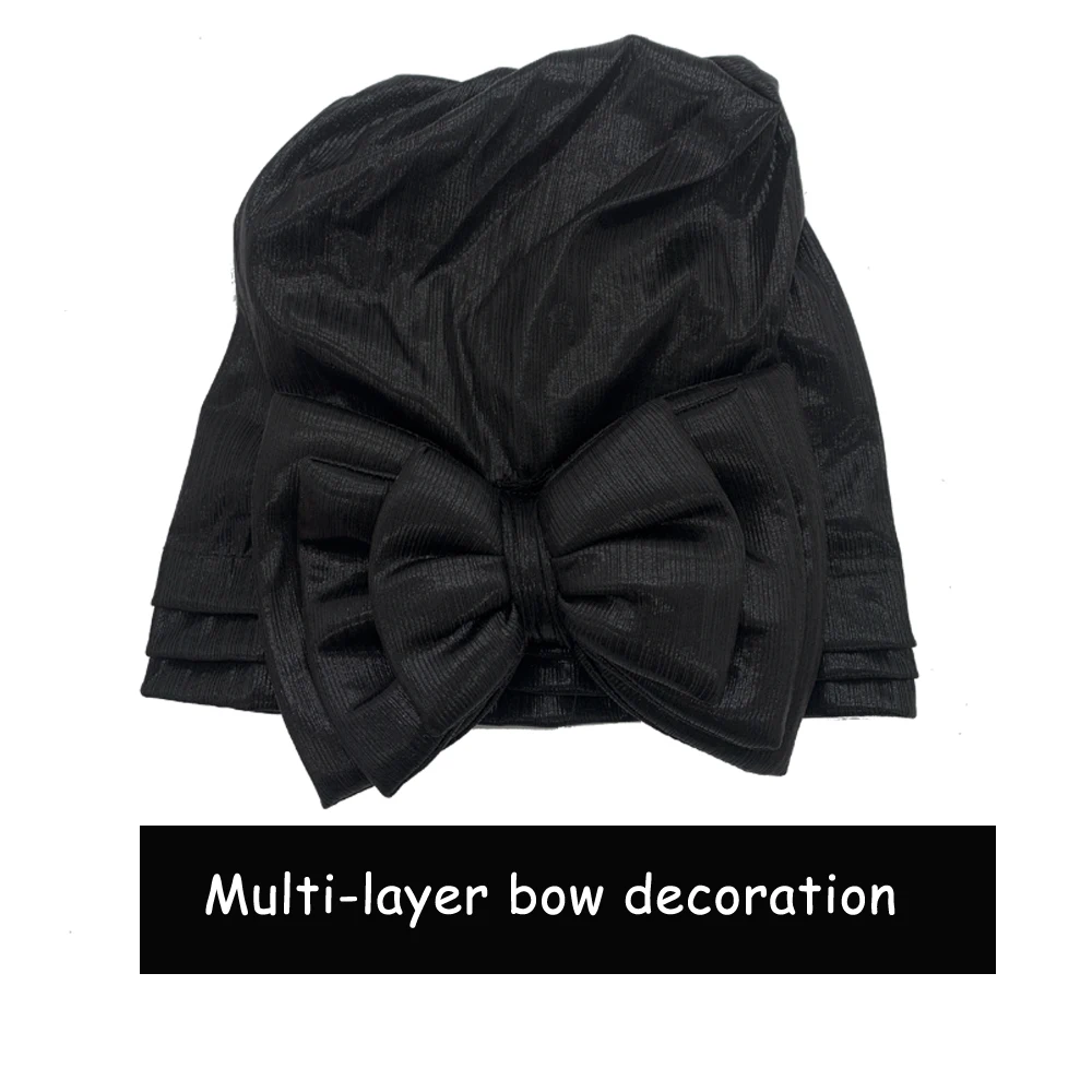 Shinning Multi-layer Bowknot Turban Cap for Woman Fashion African Headtie Nigeria Wedding Turbans Hat Muslim Headwrap Bonnet Muslim Headwear,Female Head Wraps,Unisex Turban Hat