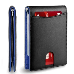 Slim RFID - Blocking Bifold Wallet - Synthetic Leather Smart Credit Card Holder & Money Clip (Black Blue)