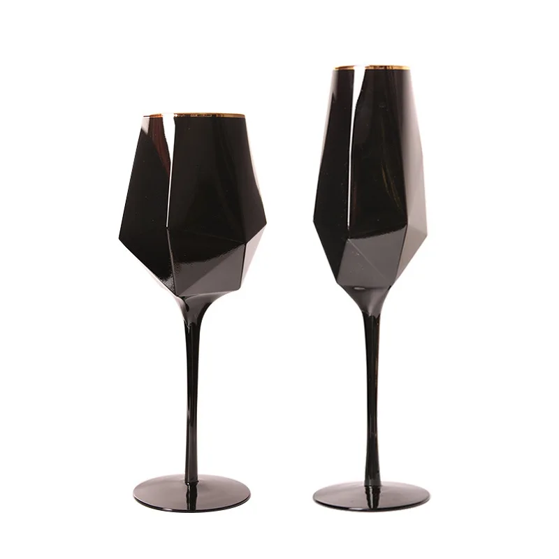 Pure Black Crystal Golden Edge Red Wine Glass Goblet Light Luxury Simple Model Room Special Champagne Glasses Kitchen Utensils glass drinkware