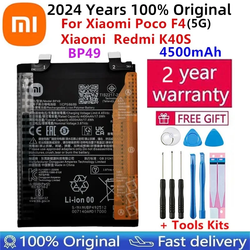 100% Original High Quality BP49 4500mAh Phone Battery For Xiaomi Poco F4 5G / For Redmi K40S Replacement Batteries + Free Tools