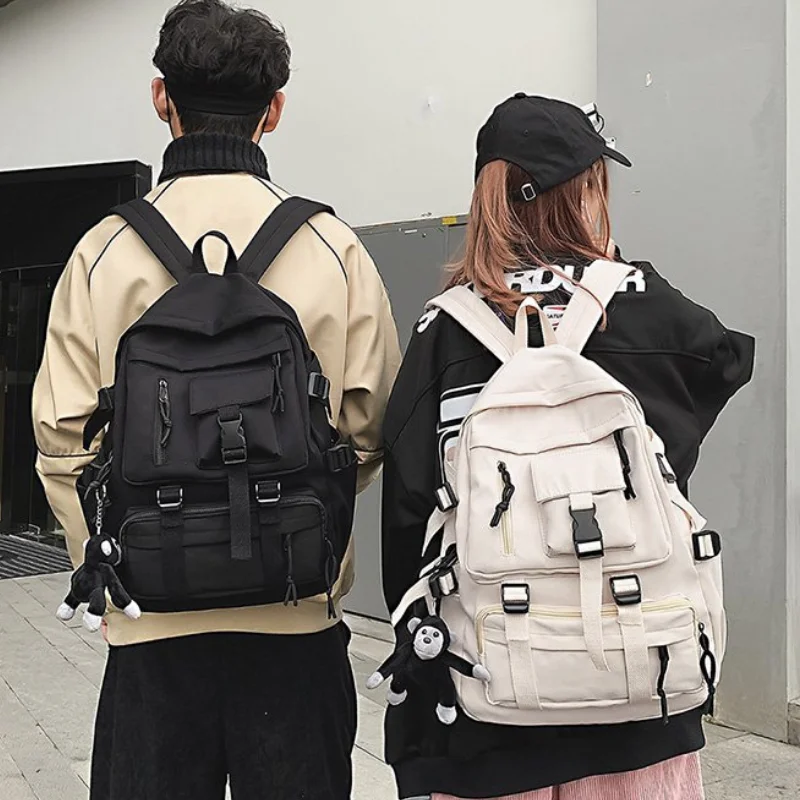 

Multi-pocket Style Black Waterproof Backpack Design Nylon Teenagers Shoulder Men Unisex Preppy Bag Women Mochilas