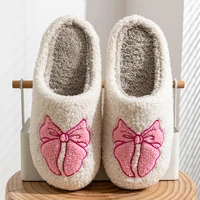 Fashion Cute Pretty Bow Women Slippers Indoor Winter Soft Sole Exquisite Warm Graceful Causal Dormitory Comfy Flat Cotton Shoes 1