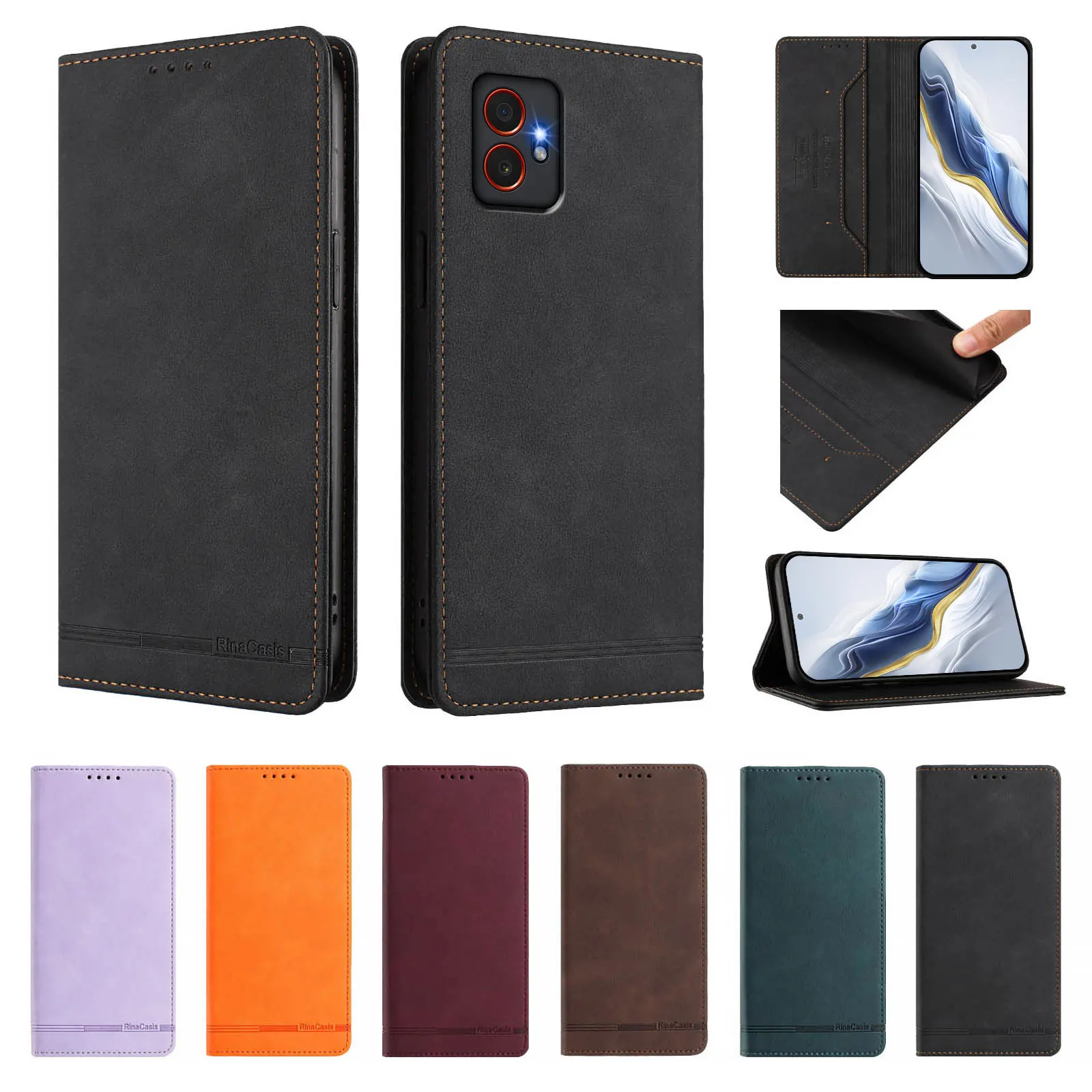 Leather Magnetic Flip Wallet Case with Card Slot for Samsung Galaxy Xcover