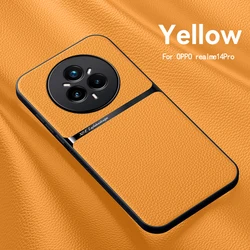 Magnetic PU Leather Ultra - Thin Shockproof Phone Case with Camera Protection for Realme 14 Pro Plus (Yellow)
