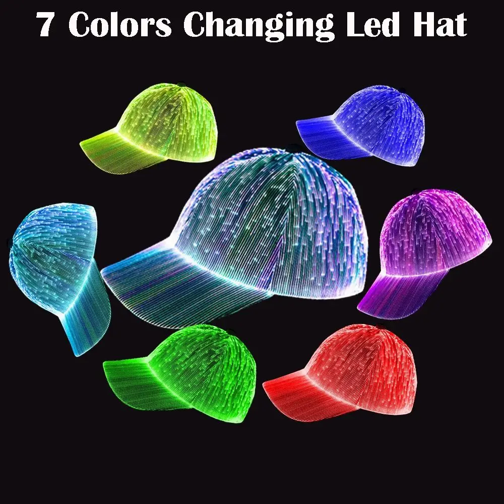 Rechargeable LED Fiber Optic Baseball Cap with 7 Colors and Flashing Modes