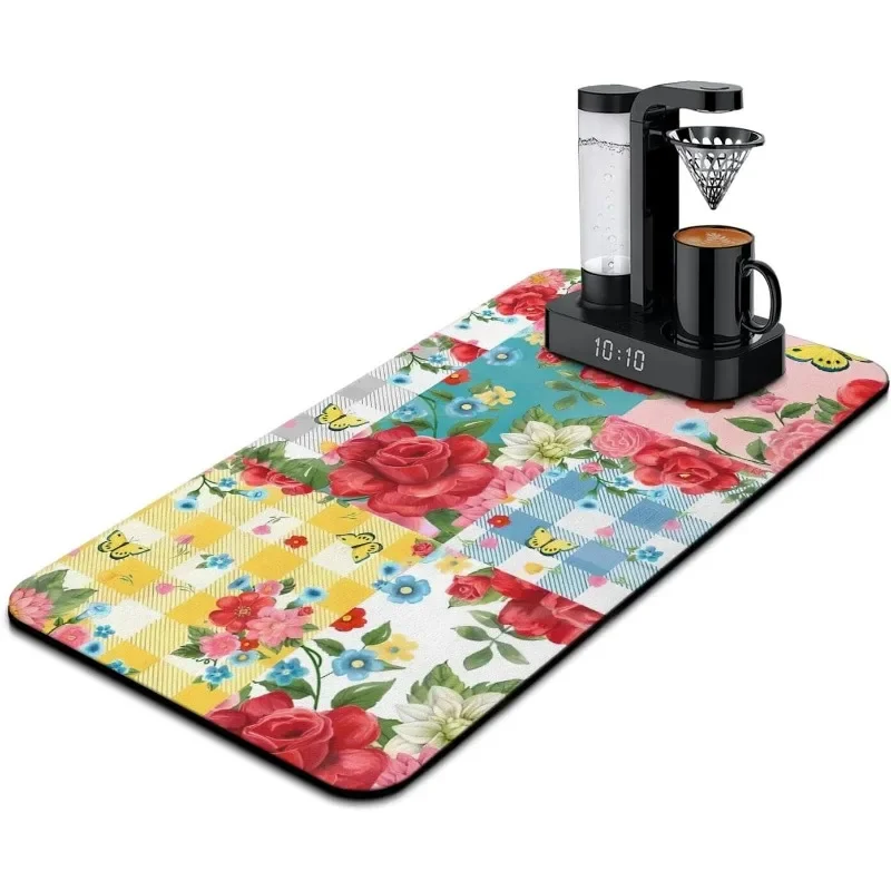 Vintage Nostalgic Coffee Bean World Map Absorbent Quick Clean Slip-Resistant Dish Drying Mat for Kitchen & Coffee Ba