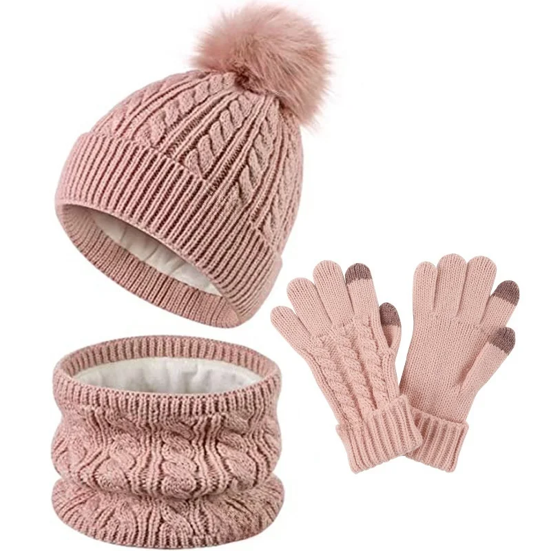 Winter clothes casual keep warm fur glove thickening hat set children Neck scarf