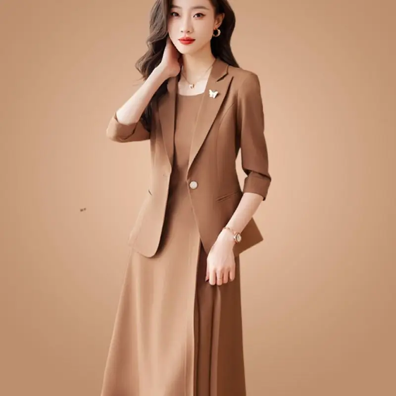 

Women Spring Summer Blazers Dress Two Piece Set Korean Office Lady Butterfly Suit Jackets Tank Dresses Outfits Graceful Workwear