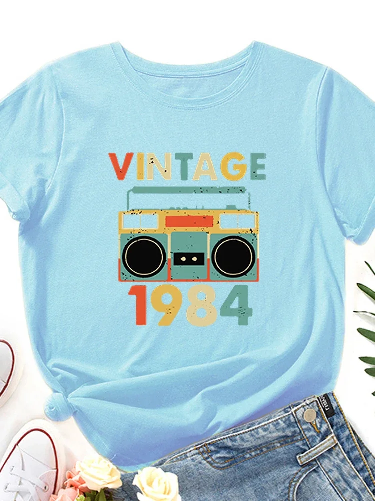 여성용 빈티지 1984 레코더 프린트 티셔츠, 반팔, O넥, 루즈한 티셔츠, 숙녀 티셔츠, 상의, 의류