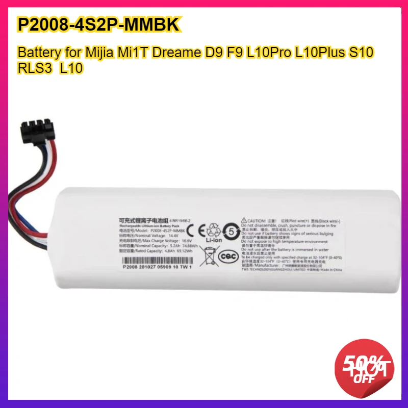 Batteria Sostitutiva 14.4V 5600mAh Per Dreame D9/F9/L10Pro/L10Plus E Xiaomi X10/X20 | 80.64Wh Con Connettore