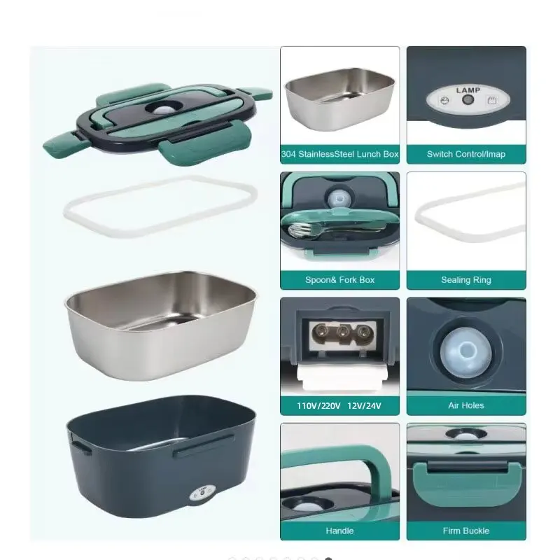 Electric Lunch Box Food Heater  Portable Food Warmer Lunchbox for Car Home Leak proof 2 Compartments 110V 220V Pot 3