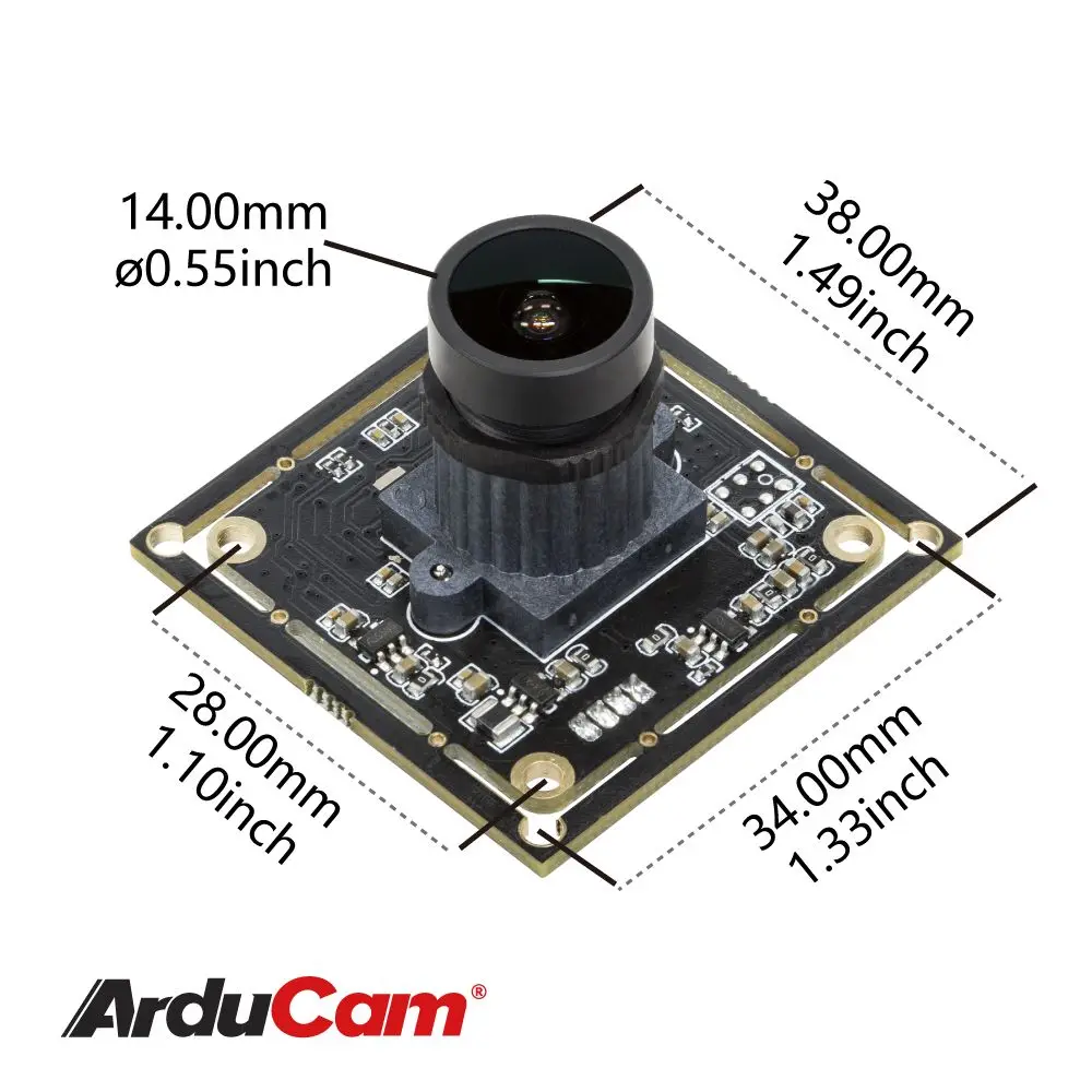 Arducam 1080P Low Light Wide Angle USB Camera Module with Microphone for Computer, 2MP 1/2.8" CMOS IMX291 160 Degree Fisheye Min