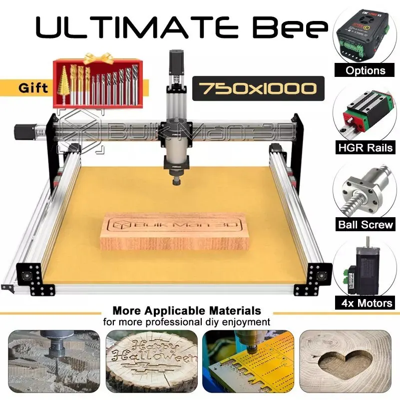 

20%off 750x1000mm ULTIMATE Bee CNC Router Machine Full Kit Ball Screw Quiet Transmission Upgraded Milling Engraver BulkMan 3D