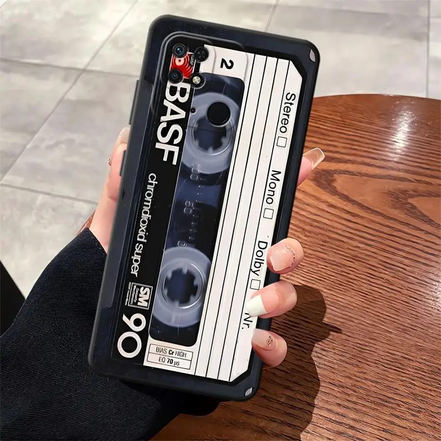 Black Soft Phone Cover with Retro Cassette Tape Design