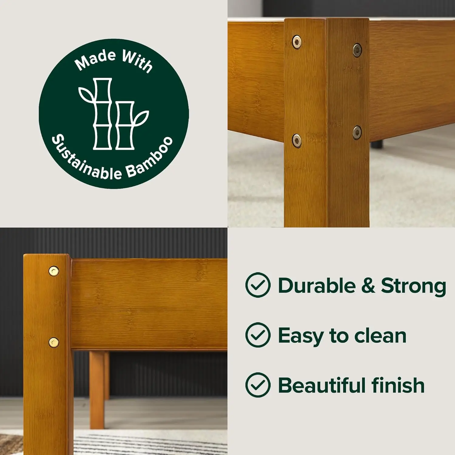 Ellie 14 Inch Bamboo Platform Bed Frame Wood Slat Support No Box Spring Needed Easy Assembly Queen SLEEK BUILT TO LAST