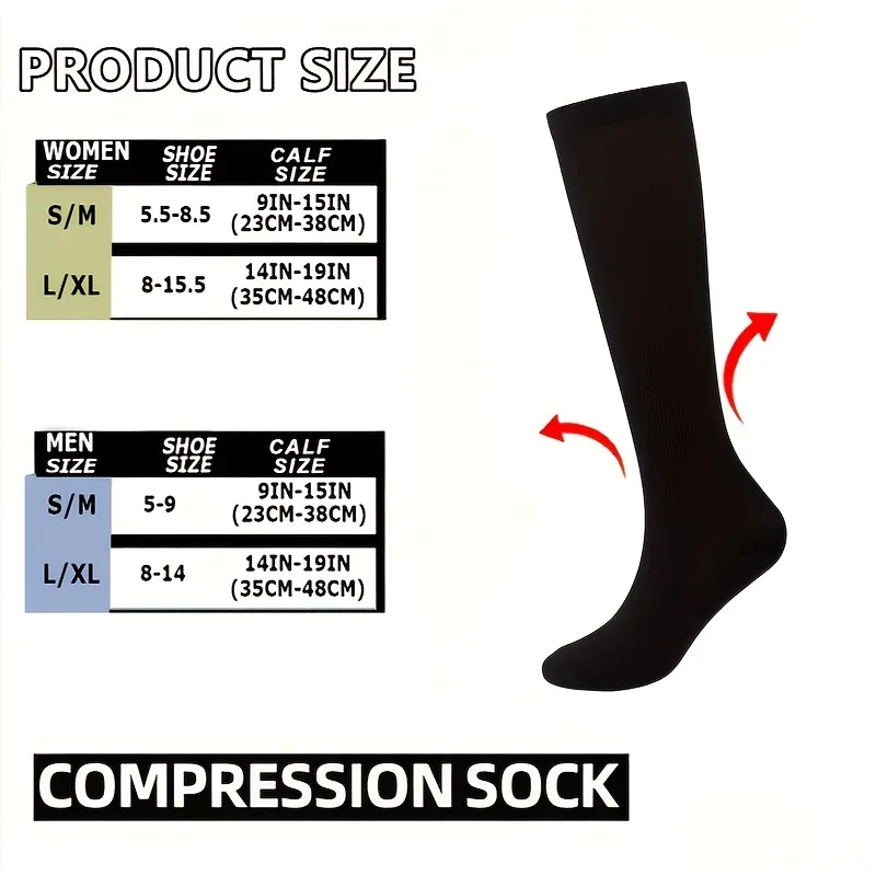 Unisex Knee-High Compression Sports Socks - Breathable Support for Yoga, Marathon, Cycling, and Football