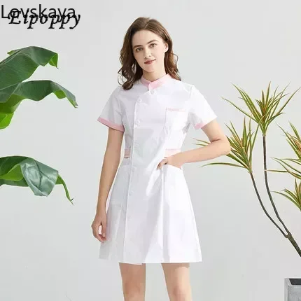 Nurse Uniform Dress Summer Female Overalls Dental Slim Doctor Uniform Short-sleeved Nurse White Beauty Salon Top