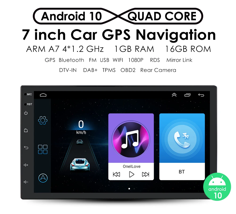 Doppel DIN Android 9.0 1GB 16GB Autoradio GPS Navi Bluetooth USB DAB AUX SWC 