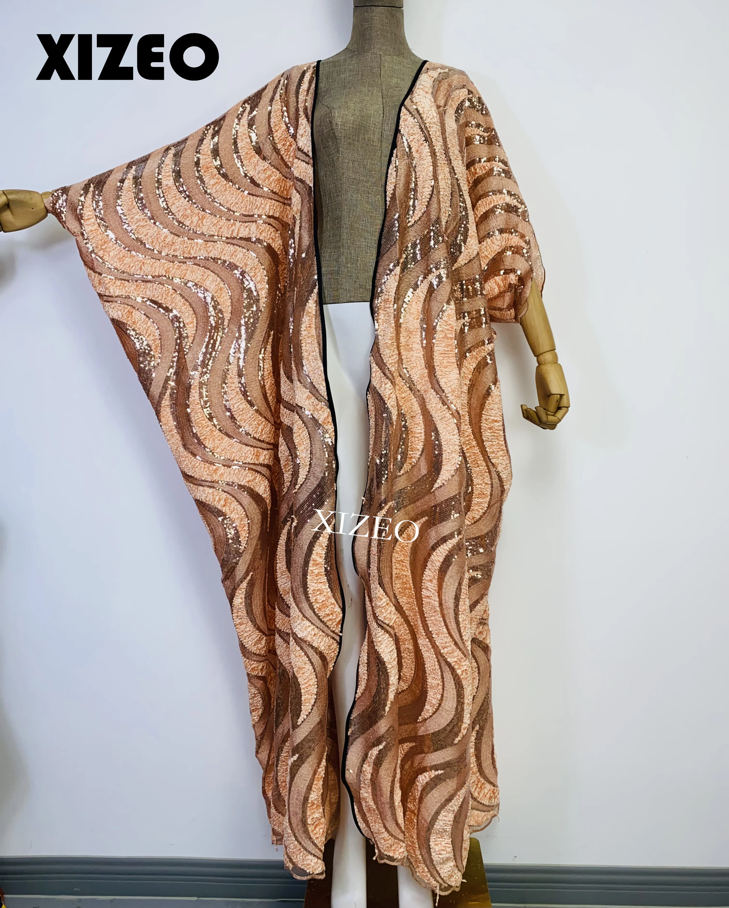 XIZEO Elegant Autumn Winter Women Cardigan Kaftan Transpare African Holiday Free Size Long Sleeve Party Wedding Gift Kimono