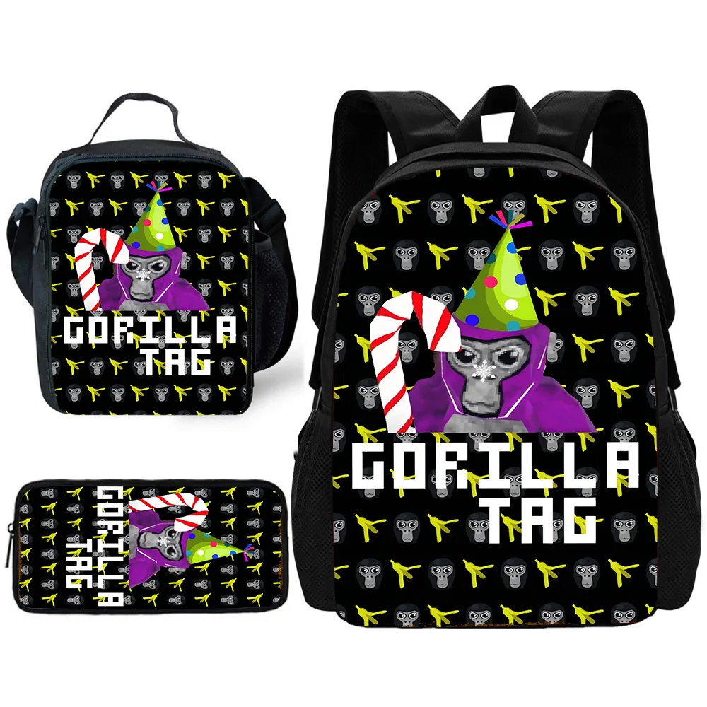 Cartoon Novelty Cool Gorilla Children's Backpack with Lunch and Pencil Bags - Perfect Gift for Kids