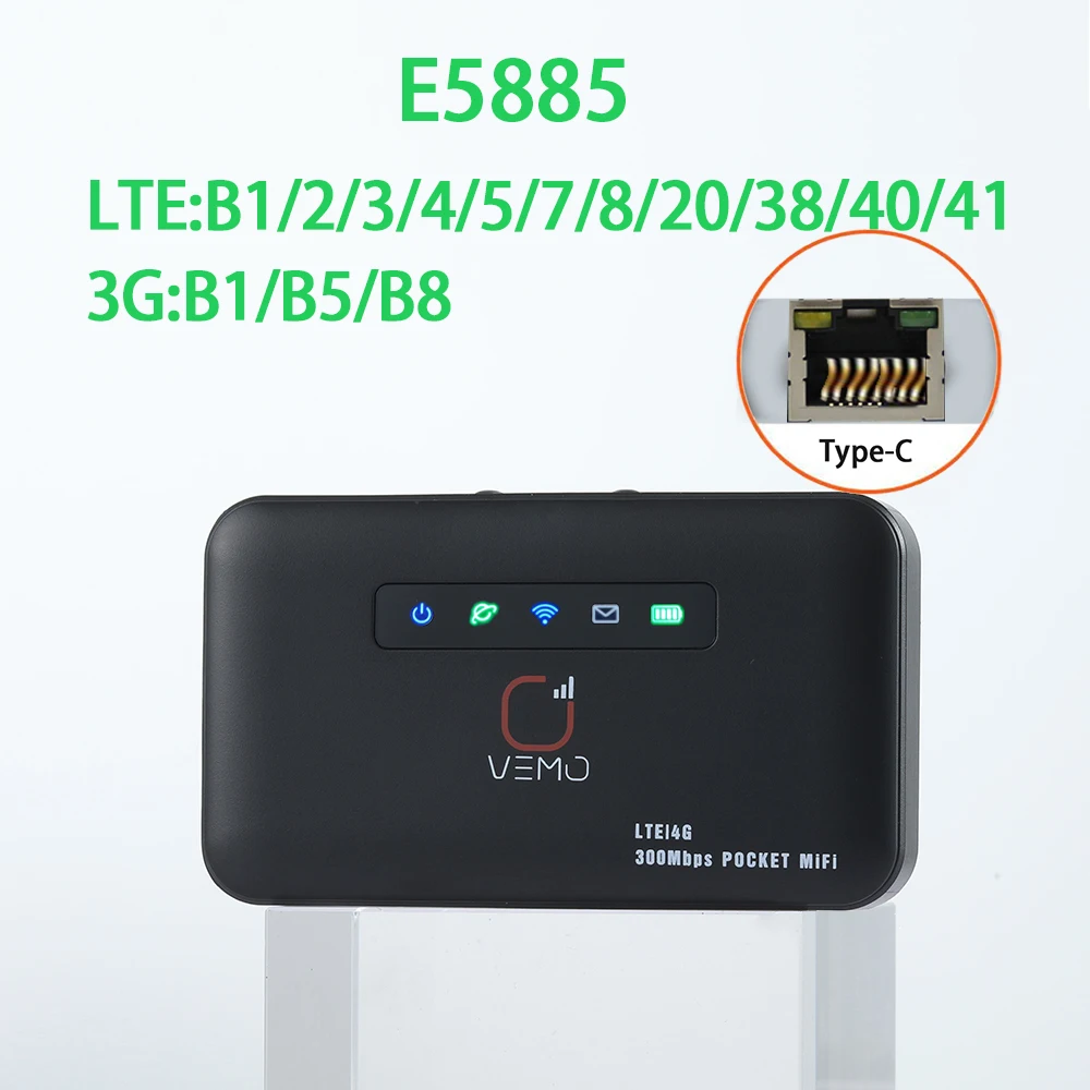 E5885 Pocket Wifi Router 4G Mini Router Con Sim Card Rj45 Lan Port Modem 4G Lte Router Con Sim Card Per La Casa Batteria 2600Mah