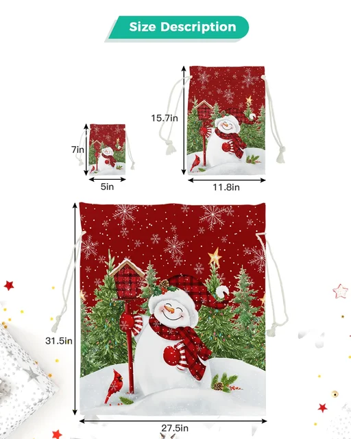 Christmas Snowman Holly Tree Mockingbird Candy Bags Santa Gift Bag Home Party Decorations Xmas Linen Gift Bags Packing Supplies 5