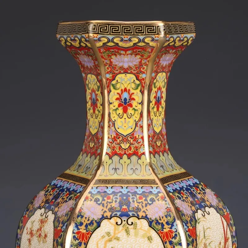 26.5cm/Jingdezhen Ceramic Hexagonal Vase Antique Enamel Porcelain Antique Antique Antique Entrance Vase 3