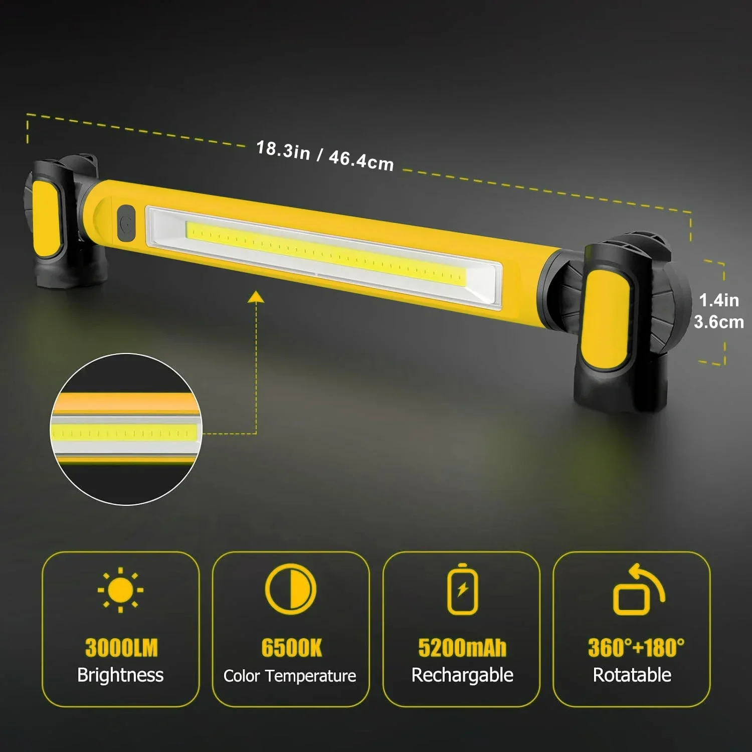1000W LED 5200mah Magnetic Work Light Rechargeable Underhood Work Light with Hooks&Rotating Magnetic For Car Repairing Emergency led flashlight led lights camping lamp led work light camping lights work light