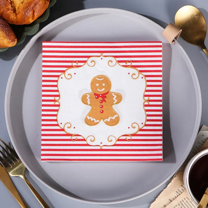 Paper Placemat 10/20pcs 33*33cm 2Ply Cartoon Santa Claus Red and White Striped Turmeric Man Printed Wine Glass Flower Origami