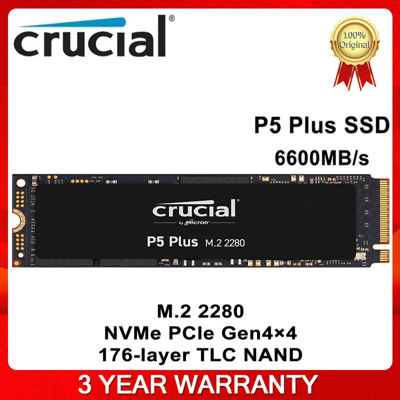 

Crucial P5 Plus 500GB 1TB 2TB PCIe 4.0 3D NAND NVMe M.2 Gaming SSD Up to 6600MB/s 500G 1T 2T High Performance M2 2280 Original