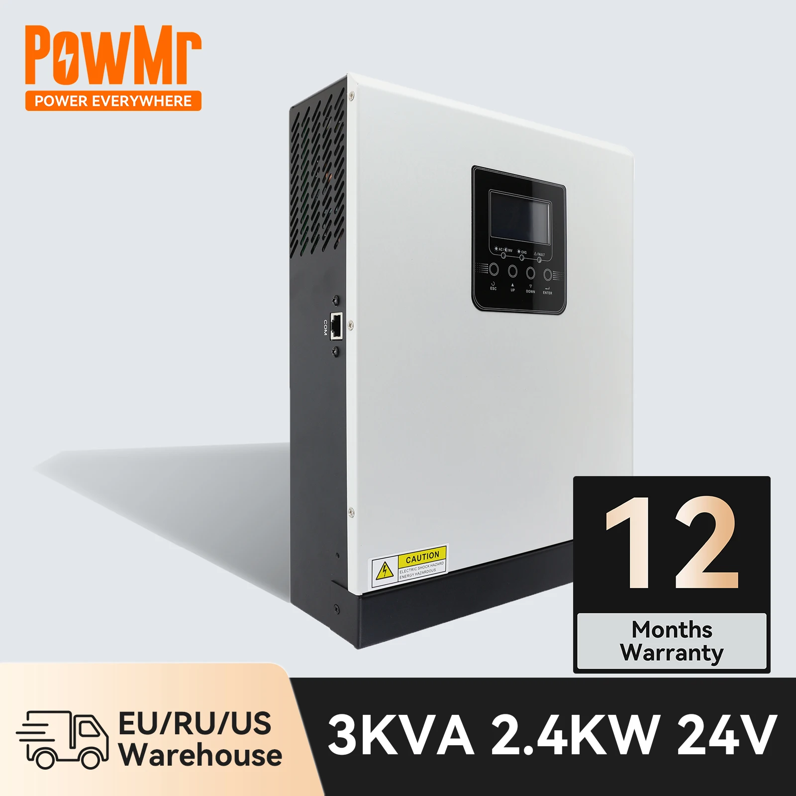 Powmr 2.4Kw Inverter Ibrido 24V 3Kva Inverter Solare Onda Sinusoidale Pura Mppt 70A 230Vac 50Hz/60Hz Inversor