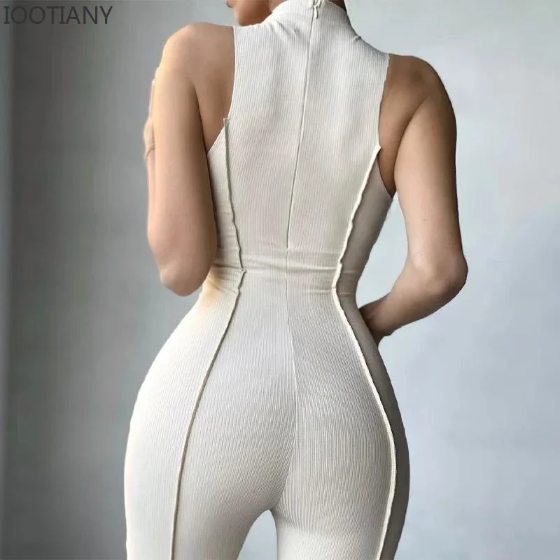 2023 Spring Female Long Sleeve Solid Bodycon Jumpsuit Bright Line Decoration Black Jumpsuit For Women One Piece Sexy Club Outfit