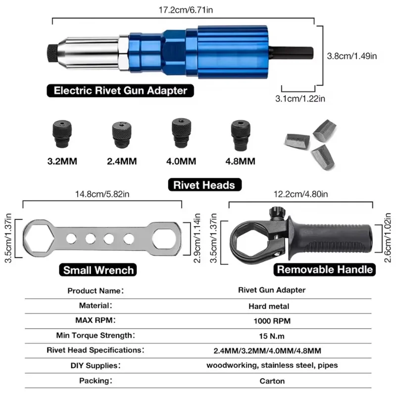 New Electric Rivet Gun Core Pull Rivet Conversion Head 2.4mm-3.2mm-4.0mm-4.8mm Household Electric Tool Suitable Drill