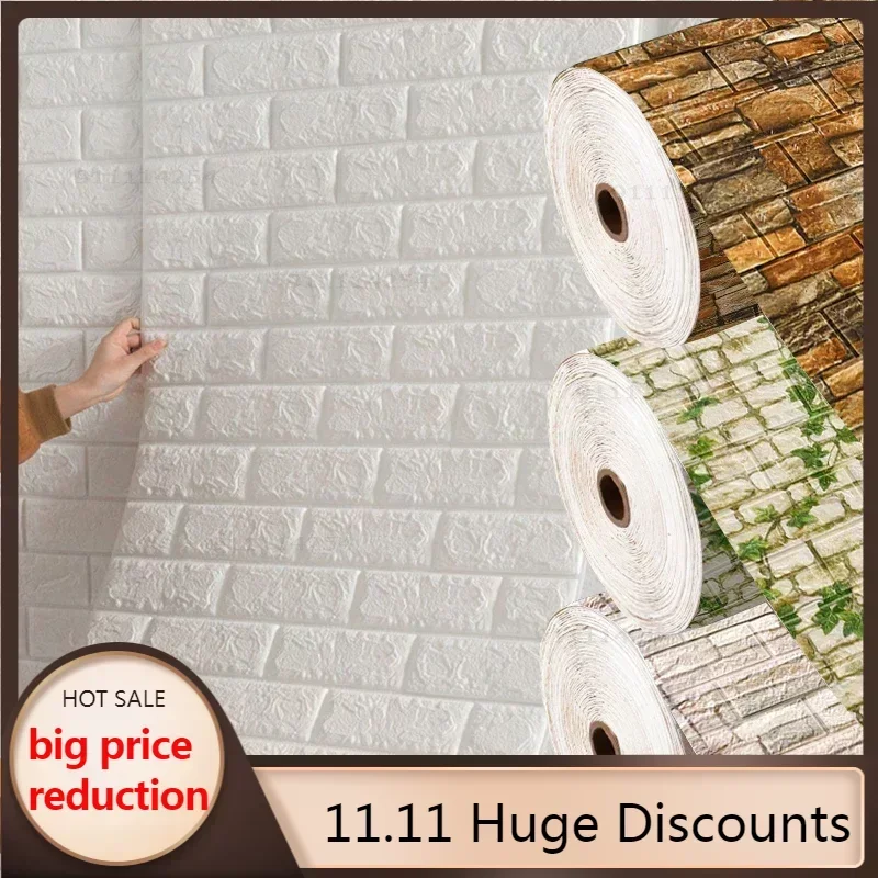 

3/5/10Mx70cm Brick Foam Panels 3D Wall Stickers Self-adhesive DIY Embossed Stone Wallpaper Home Decor Living Room Kitchen Decor