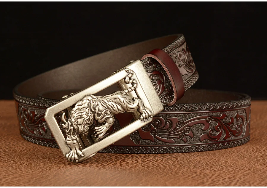 Männer Echt ledergürtel Luxus Gold Tiger Metall automatische Schnalle Rindsleder Gürtel für Männer Jeans Bund männlicher Riemen – Detail 24
