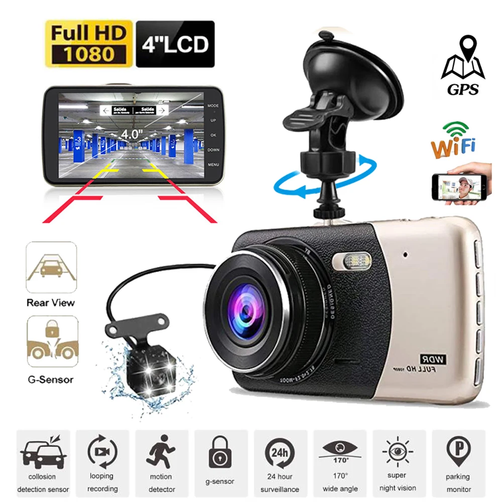 Dash Cam WiFi 4.0" Full HD 1080P Car DVR Rear View Car Camera Video