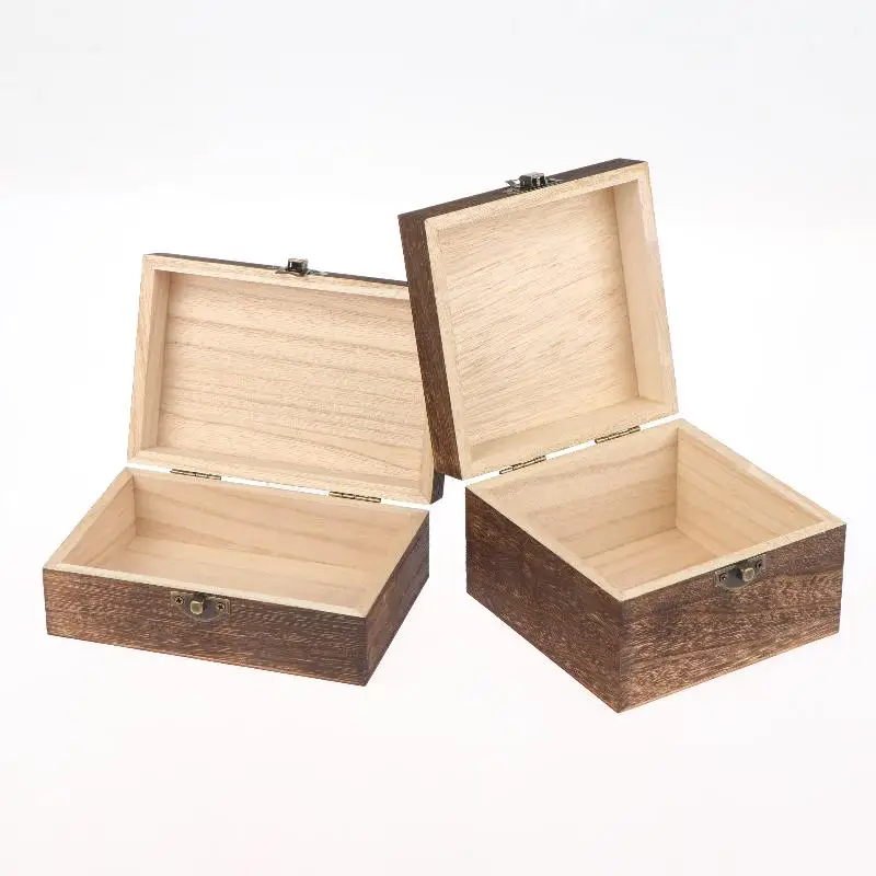 Vintage-Inspired Wooden Boxes With Lid Square Hinged Jewellery Craft Storage Box For Home Decoration DIY Hand-Made Mother's Day