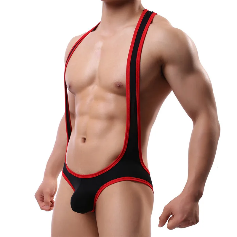 Sexy Mens Bodysuit Ice Silk Undershirts Elastic Jumpsuit Leotard Wrestling Singlet Penis Pouch Briefs Gay Jockstrap Underwear