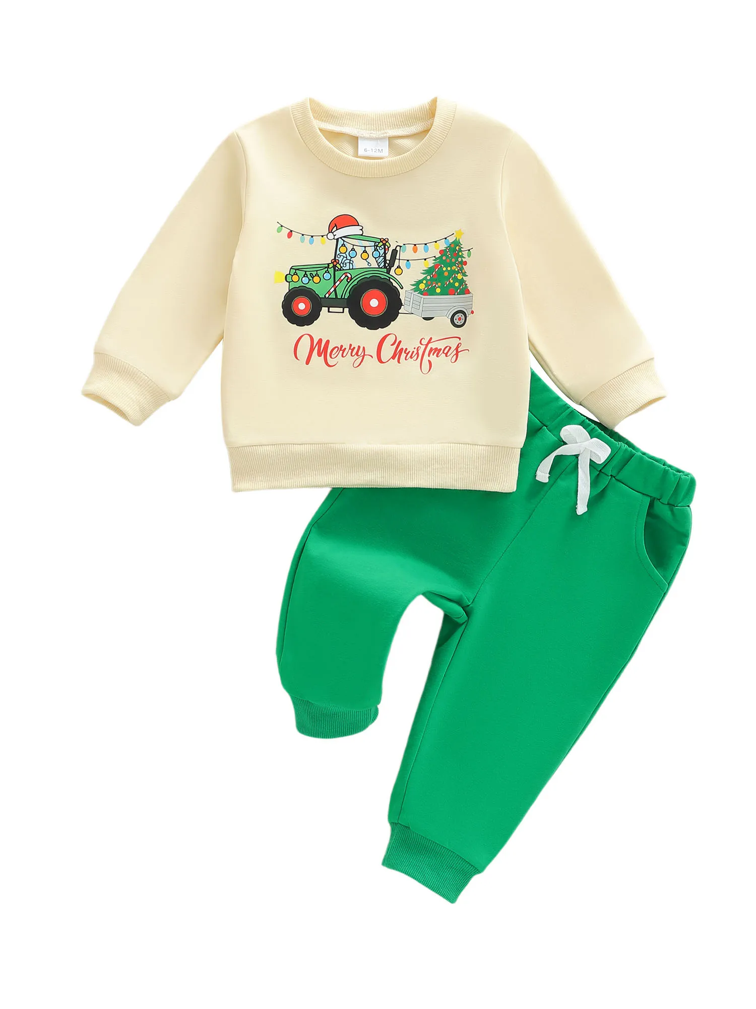 Toddler Baby Clothing Set Fashionable Long Sleeve Christmas Tree Printed Pullover with Pants 2Pcs Outfit
